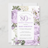 Purple Rose Floral 80th Birthday Party Invitation (Front)