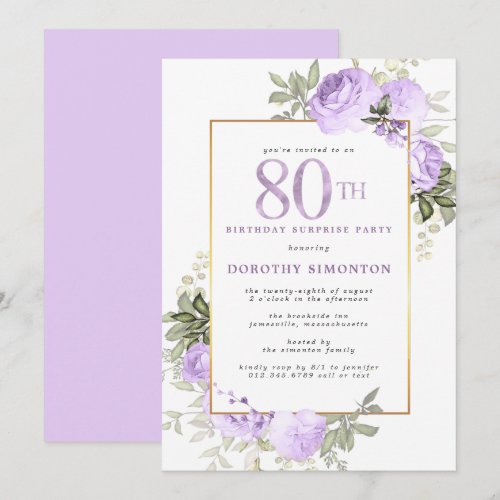 Purple Rose Floral 80th Birthday Surprise Party