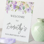 Purple Rose Floral 80th Birthday Welcome Pedestal Sign<br><div class="desc">Welcome guests to your birthday party with this elegant purple rose and greenery welcome sign. It coordinates with the Rustic Purple Floral Botanical collection.</div>