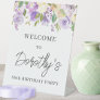 Purple Rose Floral 80th Birthday Welcome Pedestal Sign