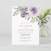 Purple Rose Floral Baby Shower Invitation (Standing Front)