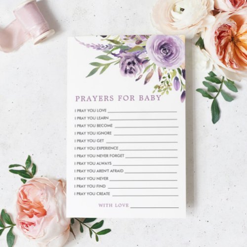 Purple Rose Floral Baby Shower Prayer Card