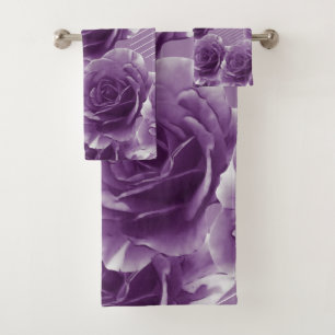 Purple Rose Floral Bath Towel Set