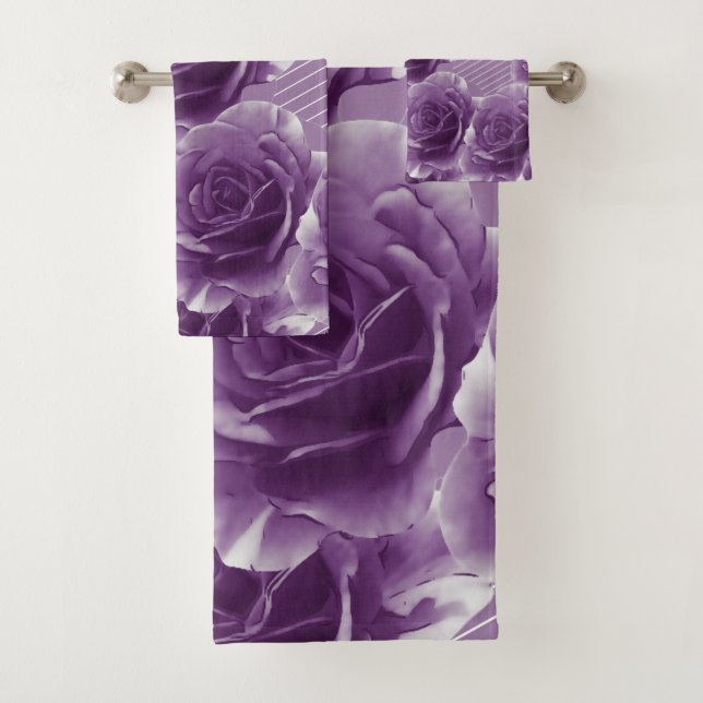 Purple Rose Floral Bath Towel Set (Insitu)