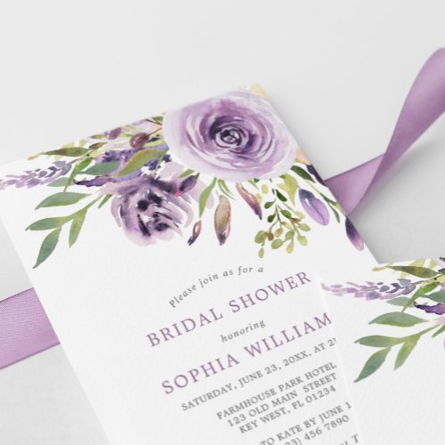 Purple Rose Floral Bridal Shower Invitation