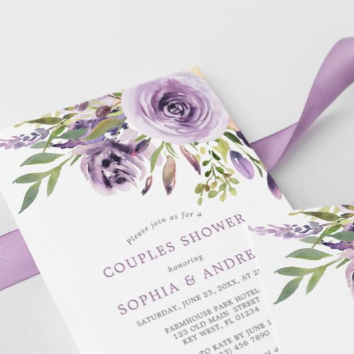 Purple Rose Floral Couples Shower Invitation