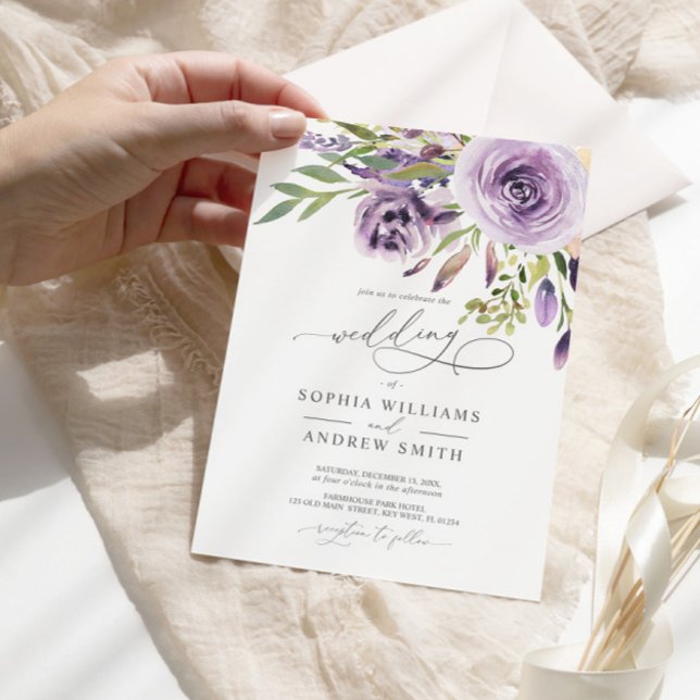 Purple Rose Floral Elegant Wedding Invitation (Creator Uploaded)