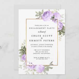 Purple Rose Floral Engagement Party Invitation