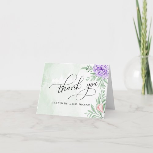 Purple Rose Floral Eucalyptus Boho Wedding Thank You Card