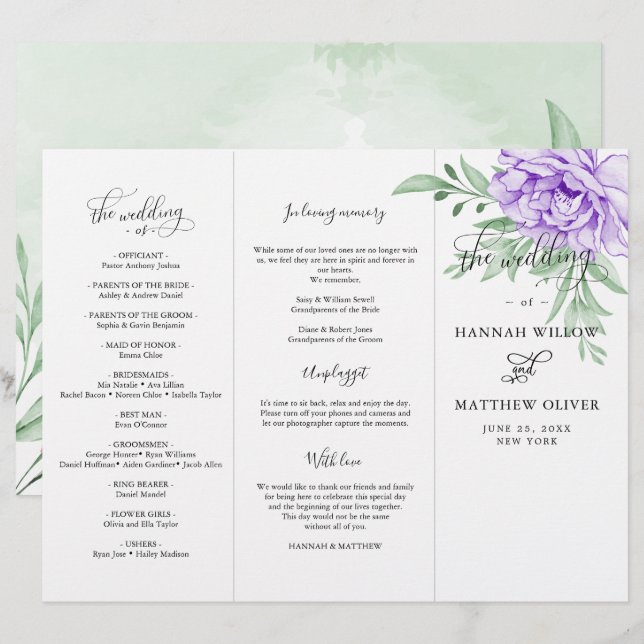 Purple Rose Floral Eucalyptus Wedding Ceremony (Front/Back)