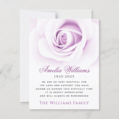 Purple rose floral funeral sympathy thank you card