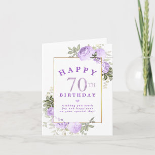 Purple Rose Floral Gold 70th Birthday Invitation