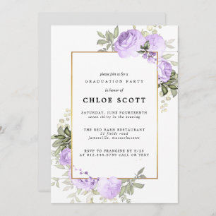 Purple Rose Floral Graduation Invitation