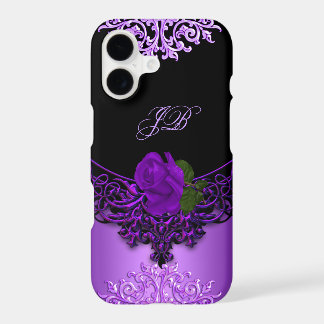 Purple Rose Floral Lace Black iPhone 17 Case