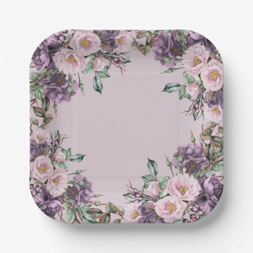 Purple Rose Floral  Paper Plates