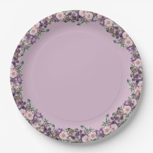 Purple Rose Floral Paper Plates