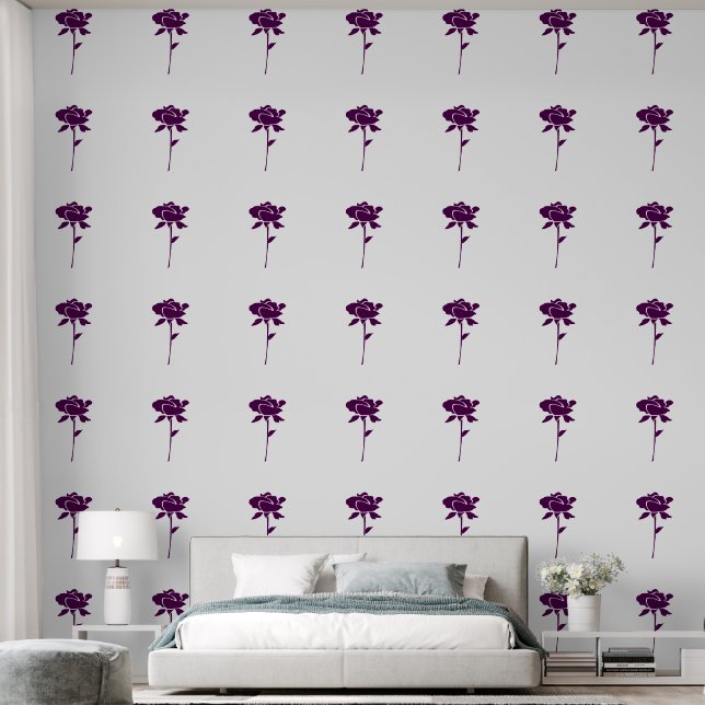 Purple Rose Floral Patterns Elegant White Trendy Wallpaper (Bedroom)