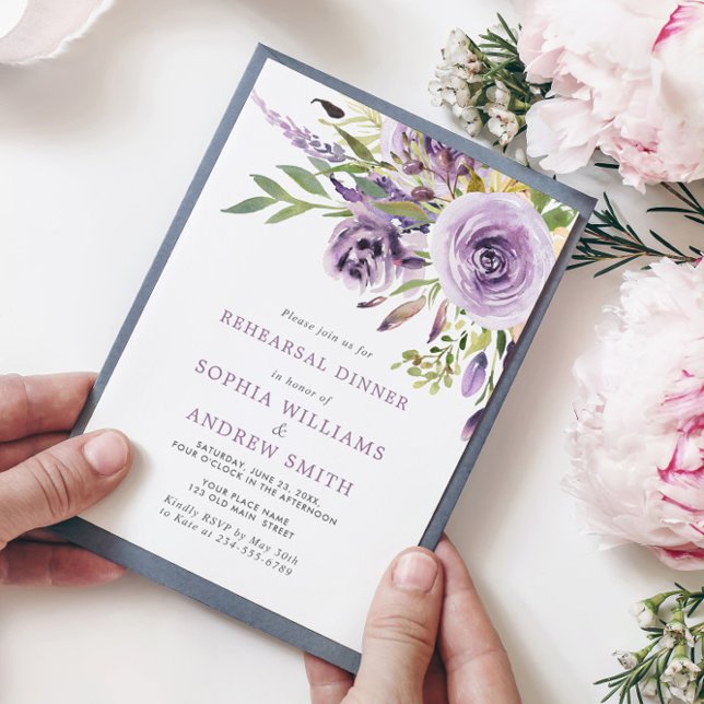 Purple Rose Floral Rehearsal Dinner Invitation (Creator Uploaded)