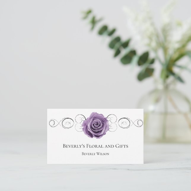 Purple Rose Floral Shop Business Card (Standing Front)