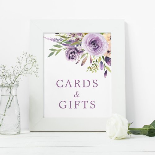 Purple Rose Floral Shower Cards  Gifts Sign