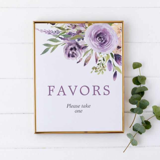 Purple Rose Floral Shower Favors Sign (Creator Uploaded)
