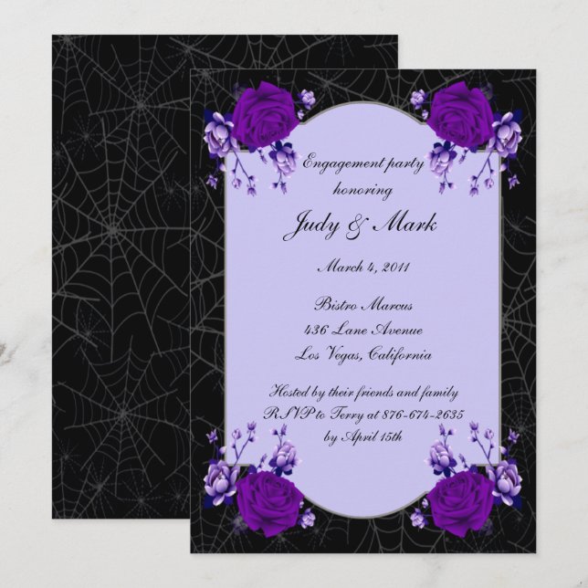 Purple Rose Floral Spiderweb Engagement Party Invitation (Front/Back)