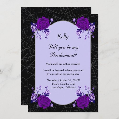 Purple Rose Floral Spiderweb Fall Bridesmaid Invitation