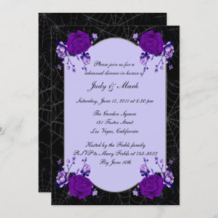 Purple Rose Floral Spiderweb Fall Rehearsal Dinner Invitation