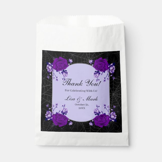 Purple Rose Floral Spiderweb Fall Wedding Favor Bag (Front)