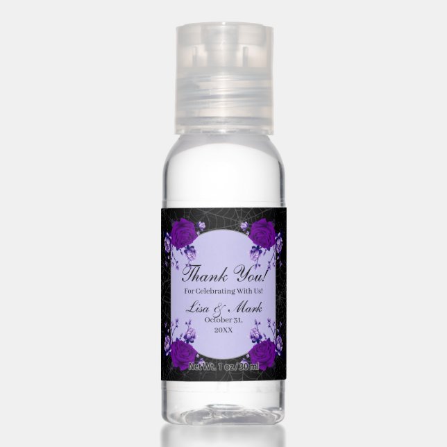 Purple Rose Floral Spiderweb Fall Wedding Hand Sanitizer (Front)