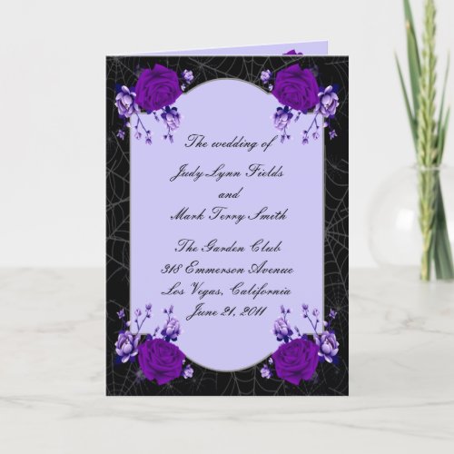 Purple Rose Floral Spiderweb Fall Wedding Program 