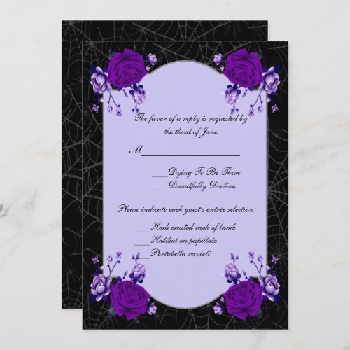Purple Rose Floral Spiderweb Fall Wedding Response Invitation