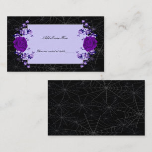 Purple Rose Floral Spiderweb Fall Wedding Table Place Card