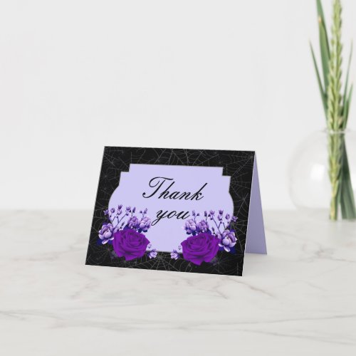 Purple Rose Floral Spiderweb Fall Wedding  Thank You Card