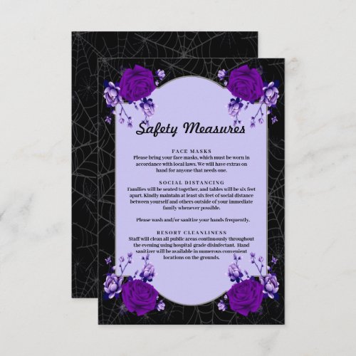 Purple Rose Floral Spiderweb Safety Measures Card