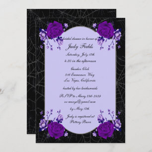 Purple Rose Floral Spiderweb Wedding Bridal Shower Invitation