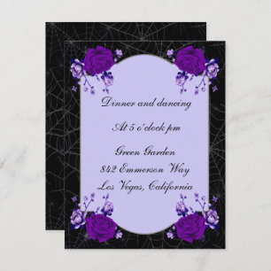 Purple Rose Floral Spiderweb Wedding Reception Invitation