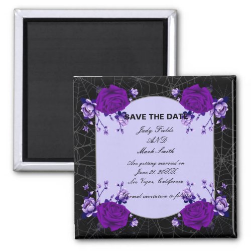Purple Rose Floral Spiderweb Wedding Save The Date Magnet