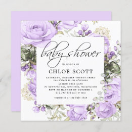 Purple Rose Floral Square Baby Shower Invitation