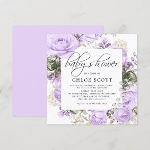 Purple Rose Floral Square Baby Shower Invitation