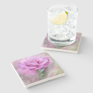 Purple Rose Floral Stone Coaster