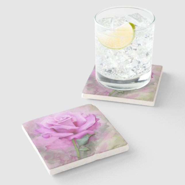   Purple Rose Floral Stone Coaster (Side)