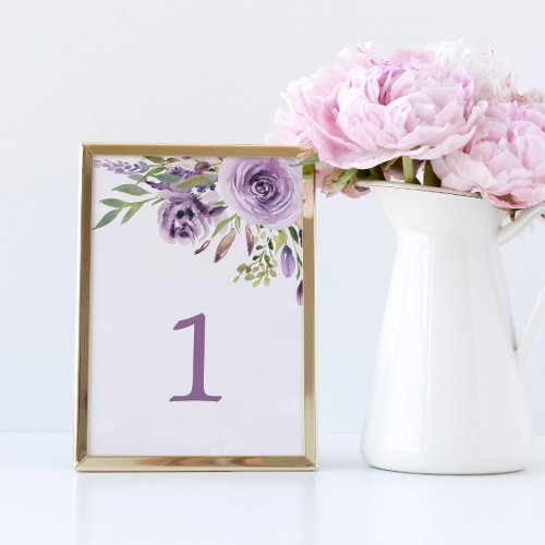 Purple Rose Floral Table 1 Wedding Table Number