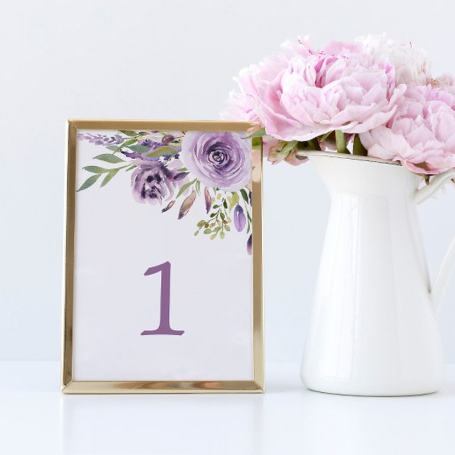 Purple Rose Floral Table 1 Wedding Table Number (Creator Uploaded)