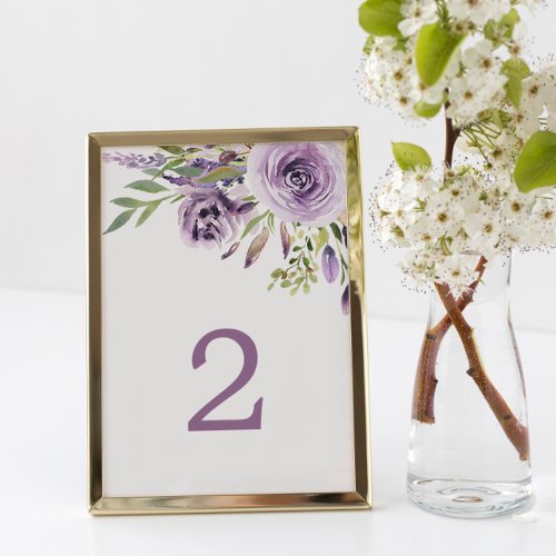 Purple Rose Floral Table 2 Wedding Table Number