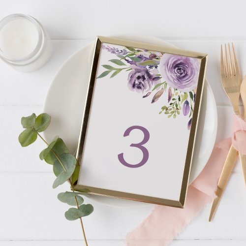Purple Rose Floral Table 3 Wedding Table Number
