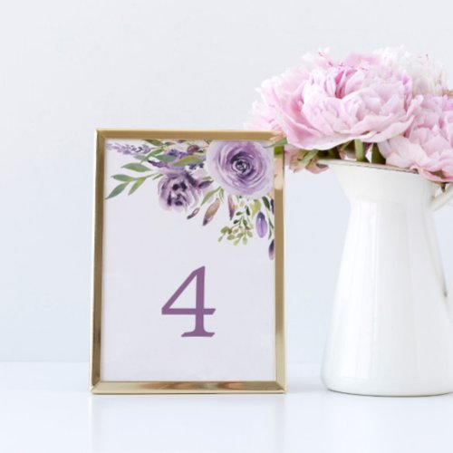 Purple Rose Floral Table 4 Wedding Table Number