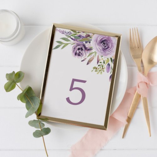 Purple Rose Floral Table 5 Wedding Table Number