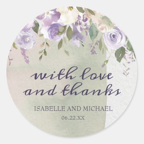 Purple Rose Floral Thank You Personalized Wedding Classic Round Sticker