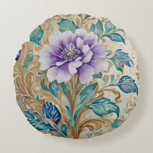 Purple Rose floral watercolor Round Pillow